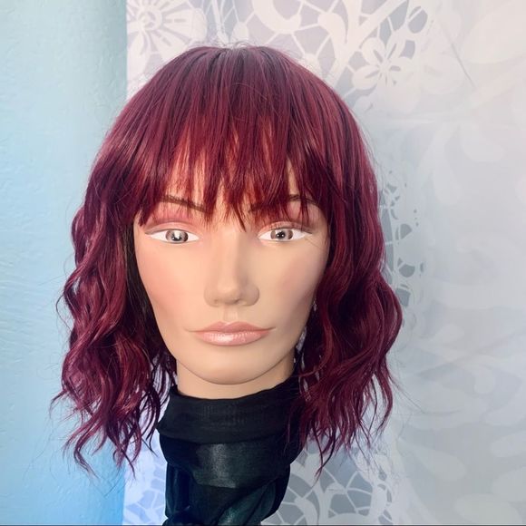 Burgundy Red Beach Wave Lob Synthetic Wig Size OS - Picture 4 of 8